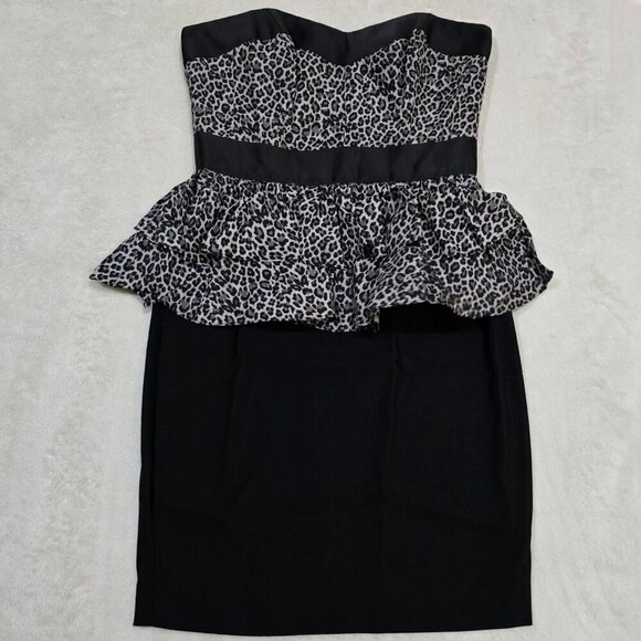 Betsey Johnson ✦ Strapless Leopard Peplum Dress ✦ Black Silk Blend Size 6 NWOT - Picture 8 of 16